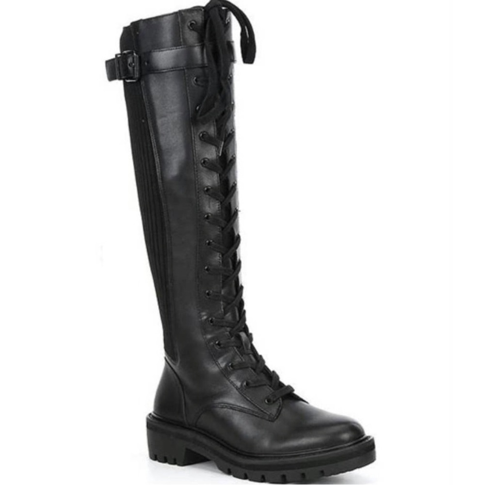 Antonio Melani Dukees Buckle Detail Chunky Lug Sole Tall Combat Sock Boots Sz 7